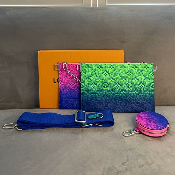 NWT Louis Vuitton Trio Pouch Taurillon Illusion Blue/Pink - Picture 6 of 11